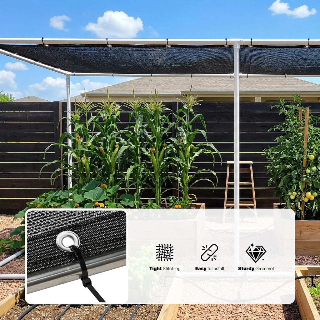 ColourTree 30% Black Shade Cloth, 8FT x 10FT Mesh Tarp, UV Resistant Netting with Upgrade Grommets for Plant Cover