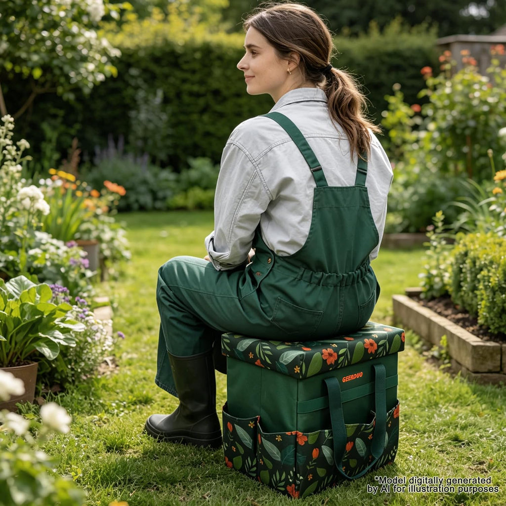 30L Collapsible Garden Seat & Storage Box, Heavy Duty Floral Organizer Bag with 10 Side Pockets, Portable Foldable