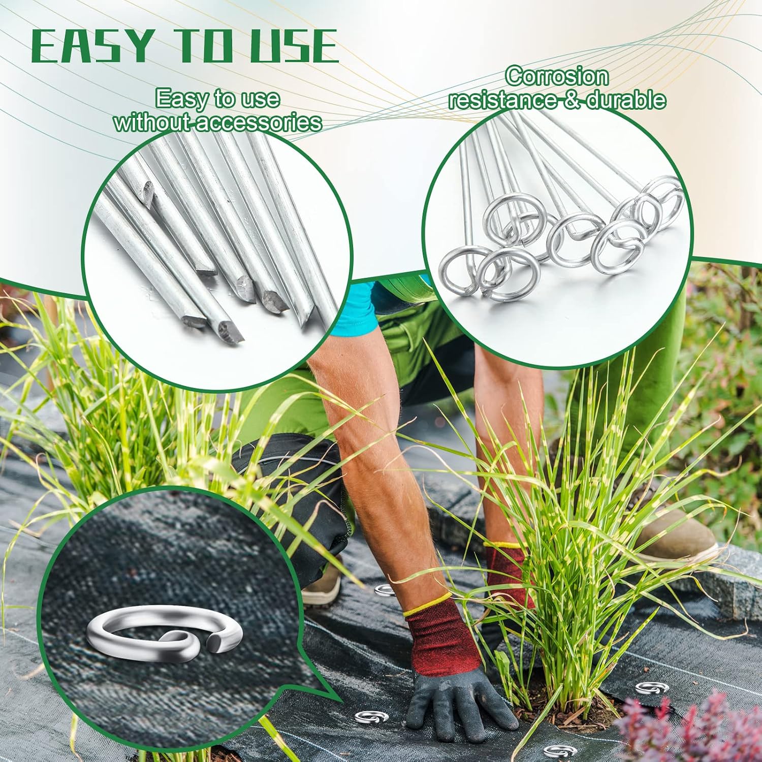 Therwen 100 Pcs Circle Top Landscape Pins Bulk Garden Landscape Staples Galvanized Heavy Duty Stakes Landscape Pins for