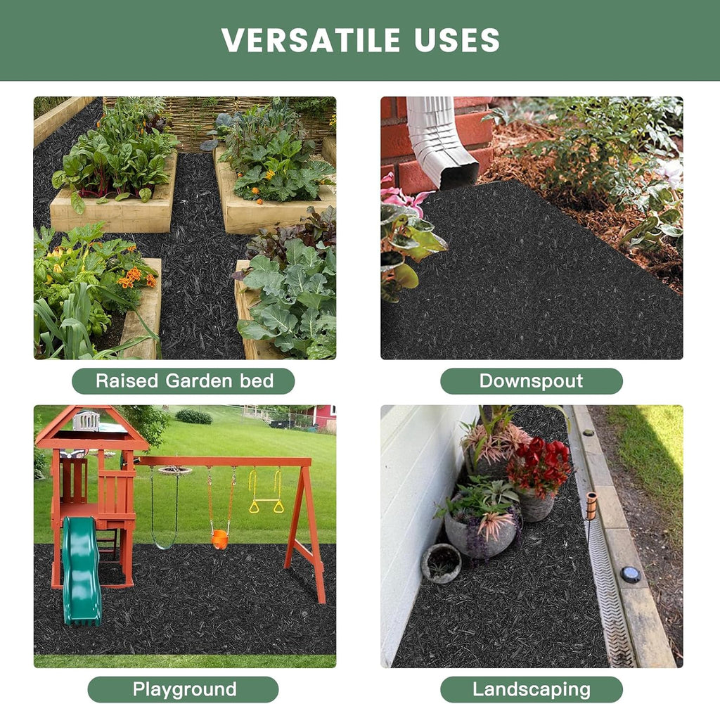 Sekcen 2 Pack Rubber Mulch Roll Mat for Landscaping Recycled Rubber Walkway Black Permanent Mulch Pathway Playground 8'