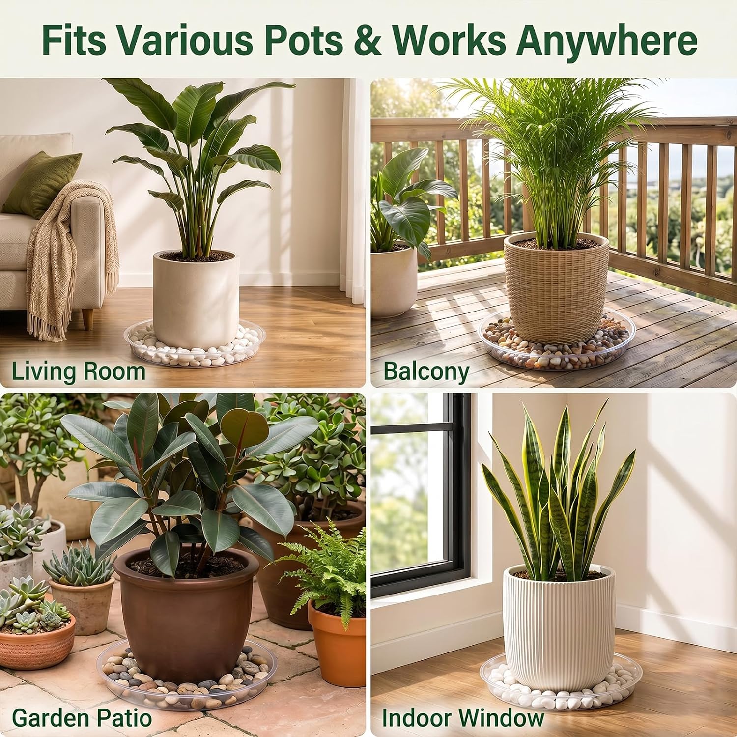 15 16 17 18 19 20 21 22 Inch Clear Plastic Plant Saucers for Indoors, Durable Plant Trays for Pots and Plant Water