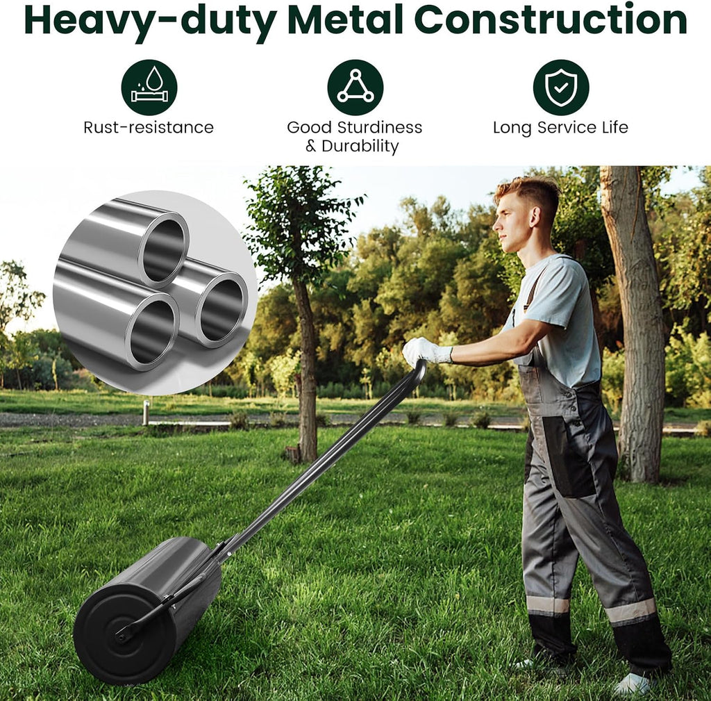 Lawn Roller, 13x24-Inch, 48L/ 13 Gallons Heavy-Duty Push/Tow Behind Water/Sand Filled Garden Drum Roller for Park