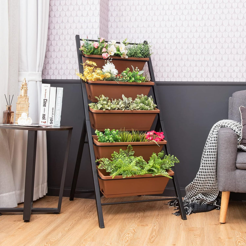 Giantex Vertical Planter Raised Bed, Elevated Garden Beds with Water Drainage Hole, Freestanding 5 Container Boxes for