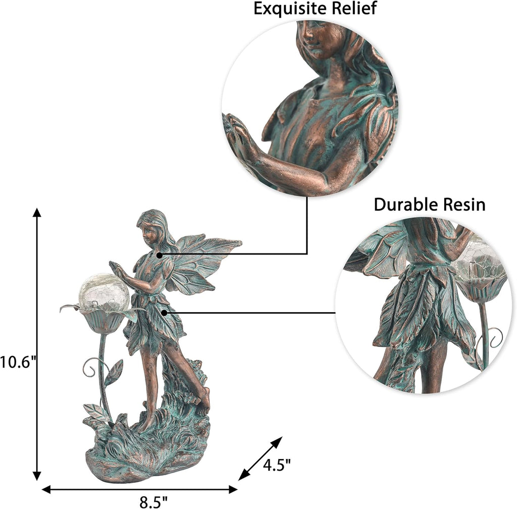 TERESA'S COLLECTIONS Garden Fairy Large Bronze Garden Sculptures & Statues Resin with Solar Outdoor Light, Valentines