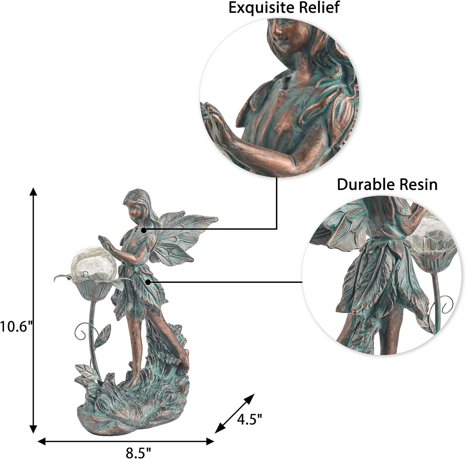 TERESA'S COLLECTIONS Garden Fairy Large Bronze Garden Sculptures & Statues Resin with Solar Outdoor Light, Valentines
