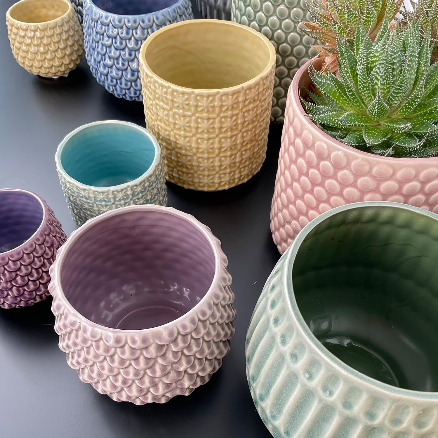 Nordring Stoneware Flower Pot – 6’’ Sky Blue Planter with Polka Dots – Modern Ceramic Pot with Crackle Glaze – No