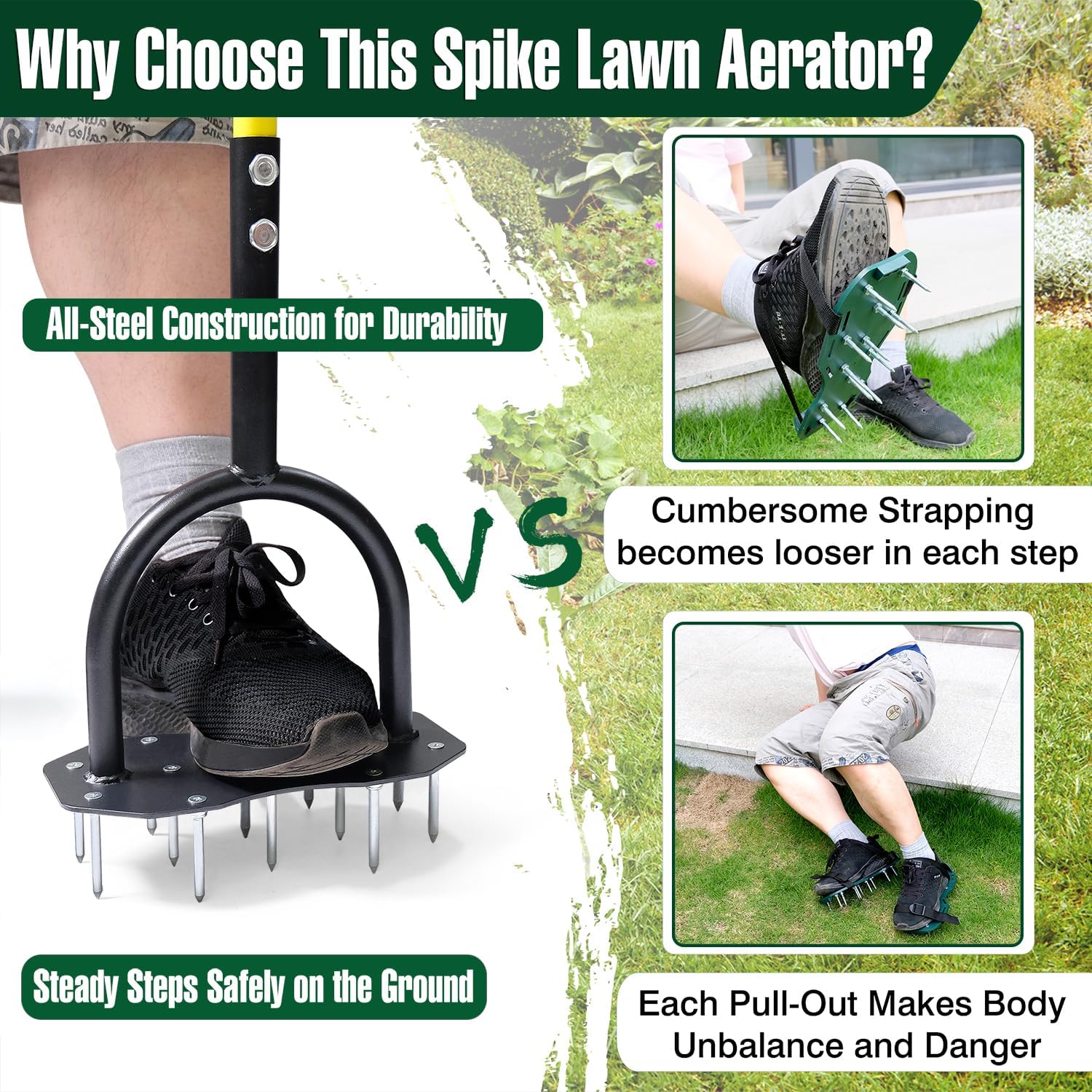 Lawn Aerator Tool, Updated 36" Spike Aerator Lawn Tool with Longer Spikes, Pre-Assembled Manual Grass Aerator for Lawn
