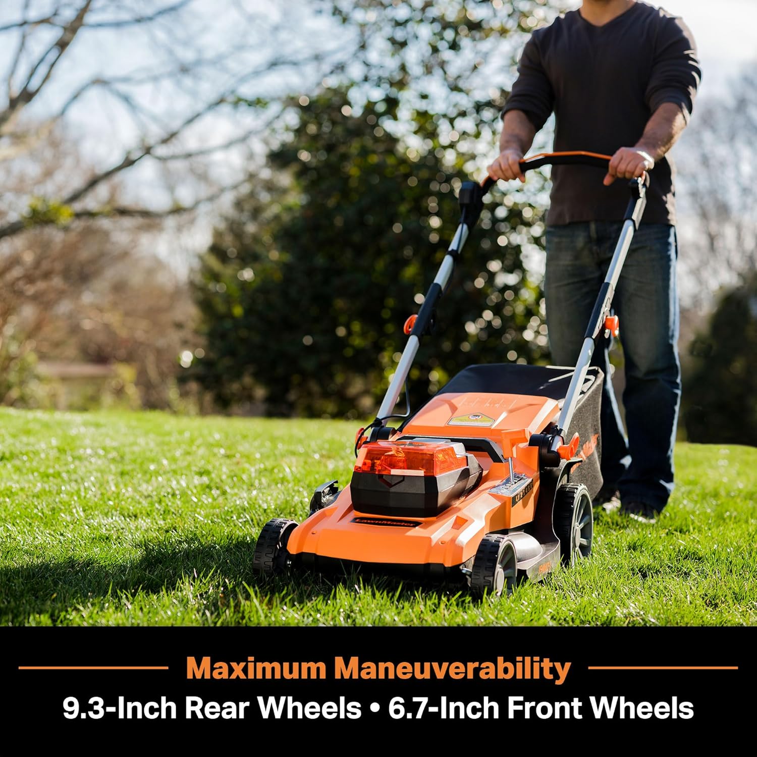 LawnMaster 48V MAX Electric Lawn Mower, 19-inch Brushless Cordless Lawn Mower with 2X24V MAX 4.0Ah Battery and a Dual