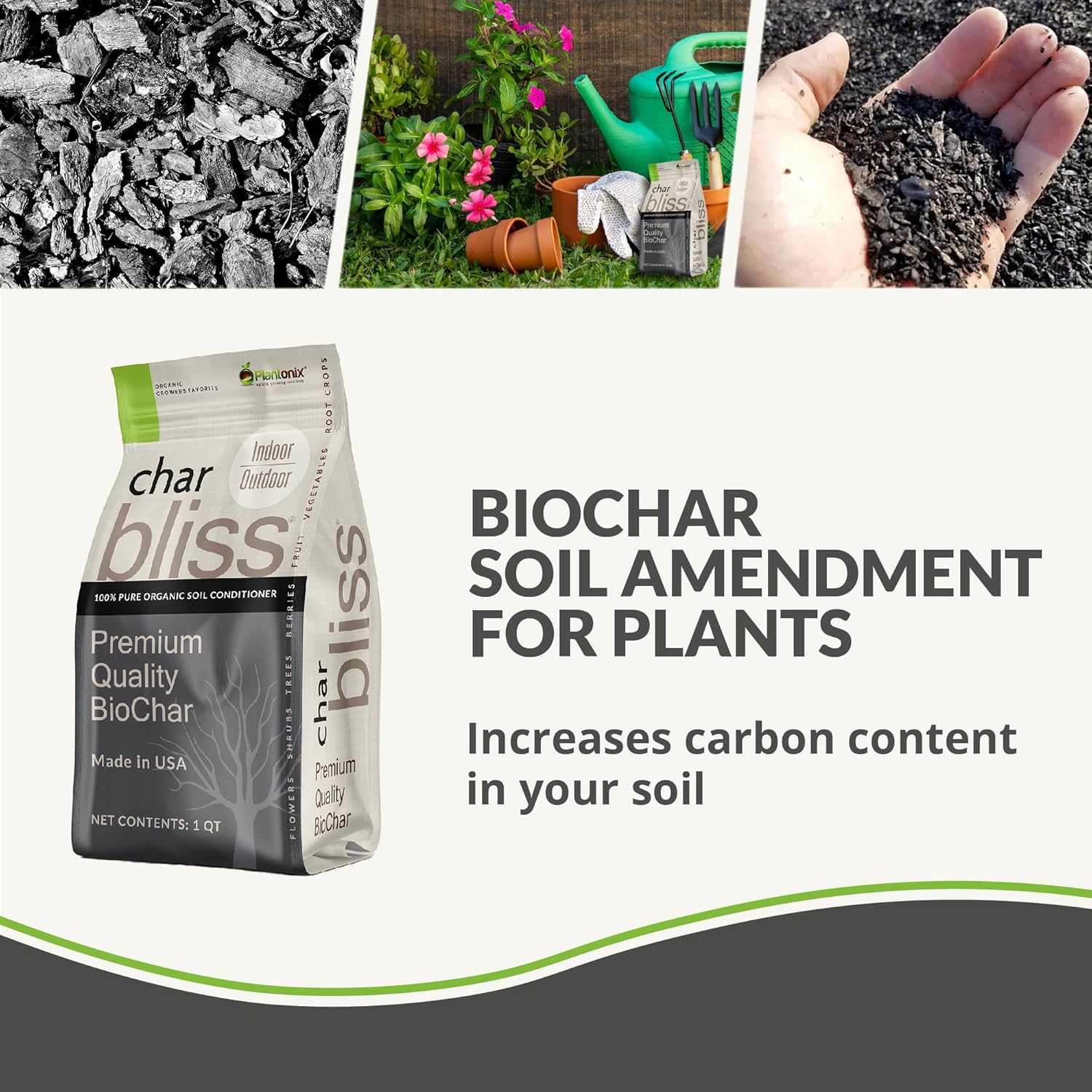 Neem Bliss (1lb) + Char Bliss (1 Qt) - Neem Cake for Plants & Organic Biochar for Plants - Plant Charcoal Retains