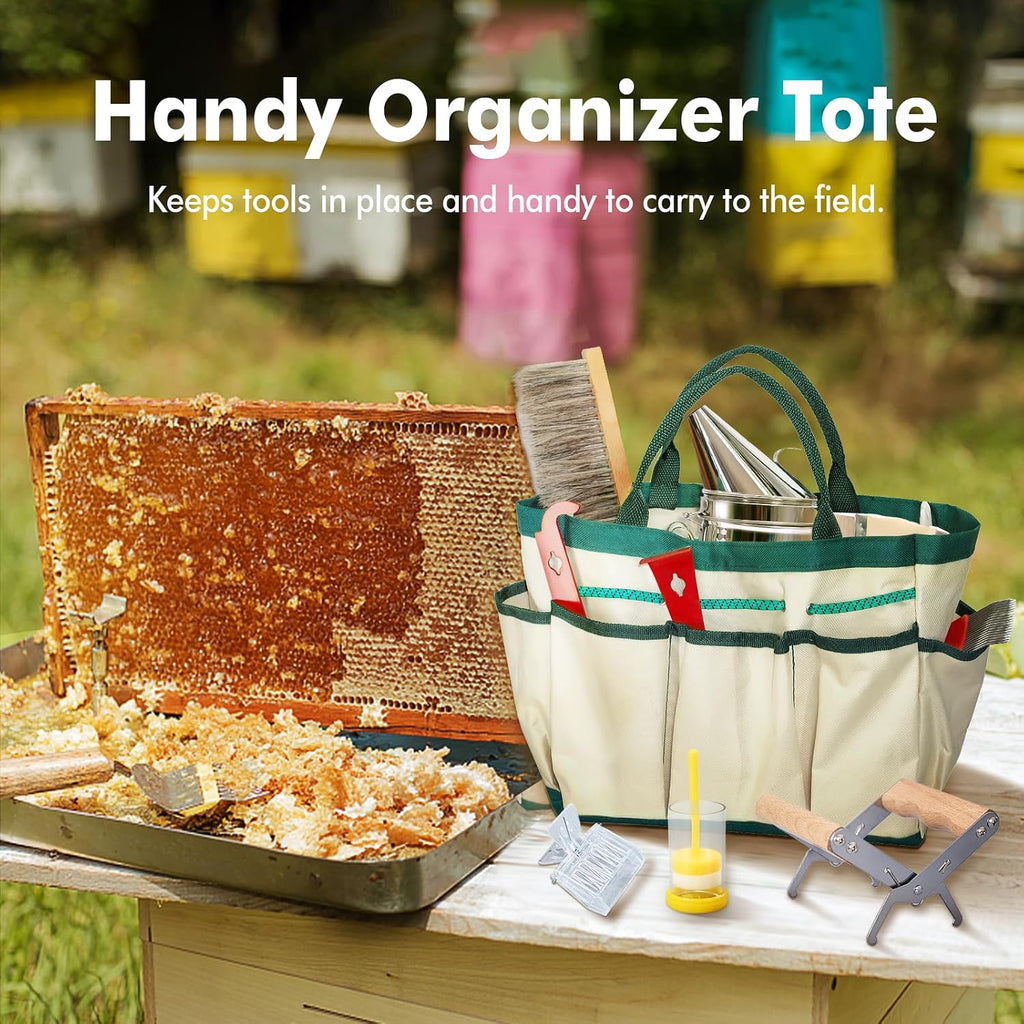 BeeCastle 14 Pcs Beekeeping Tools Starter Kit, Bee Keeping Supplies-All Bee Hive Tools Kit with Organizer Tote and
