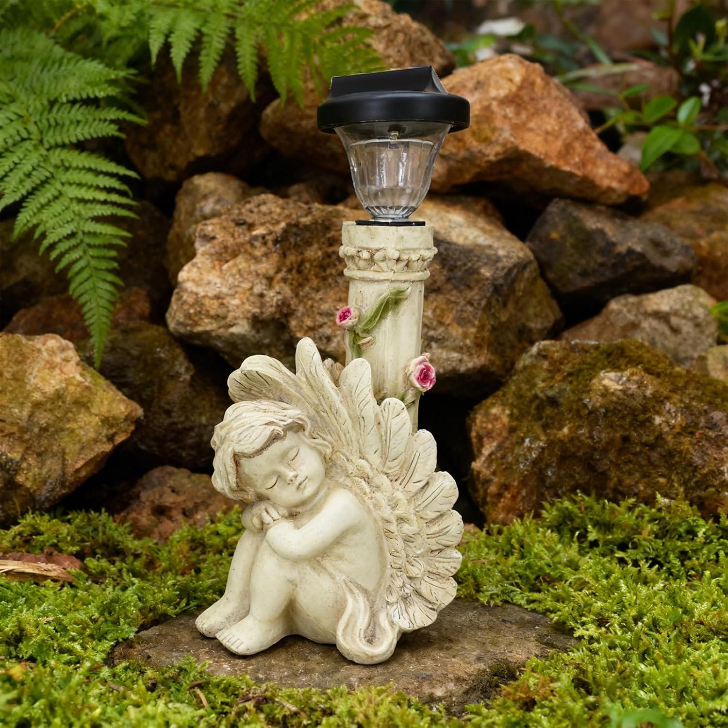 Angel Statue with Solar Light,White 12.9IN | Resin Angel Statue Decor for HOME Patio Lawn Yard Balcony, Resin Angel
