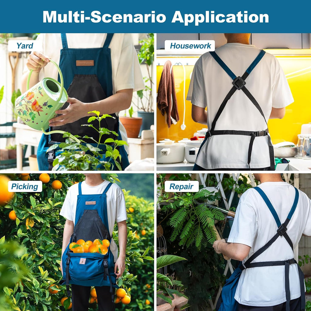 Berry&Bird Harvest Apron, Canvas Gardening Apron with Pockets and Harvesting Pouch Waterproof Harvesting Apron