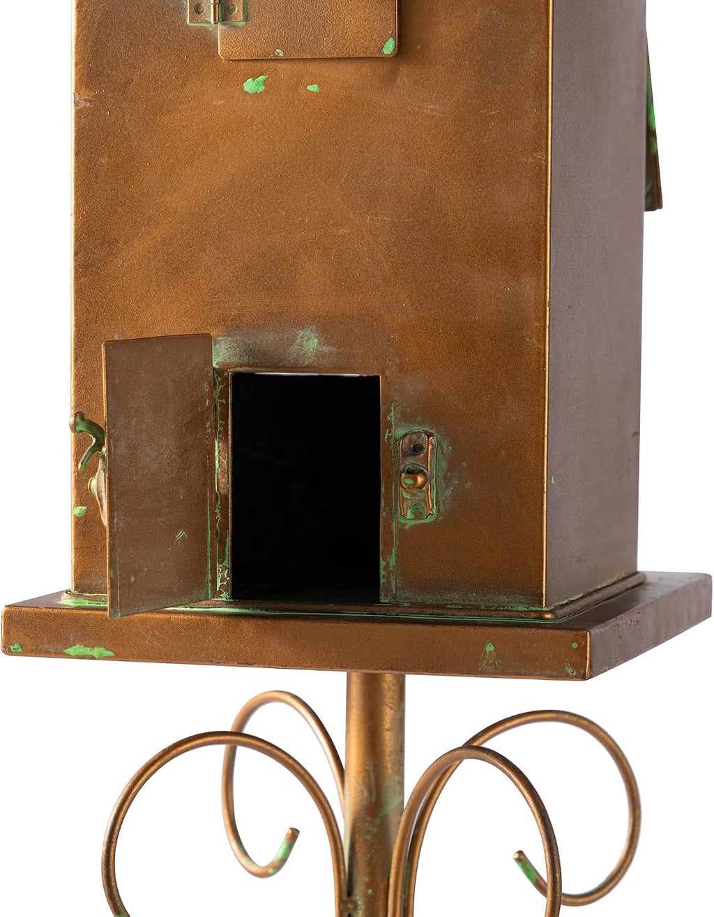 Glitzhome Birdhouses for Outdoors, Decorative Bird Houses for Outside, 53" H Farmhouse Faux Copper 2-Tiered Distressed