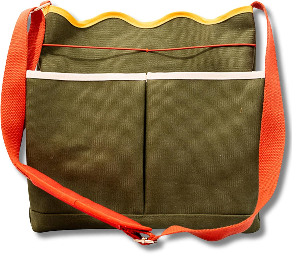 ban.do Garden Tool Bag, Cotton Canvas Outdoor Bag with EVA Lining and Scalloped Edges, Colorblock