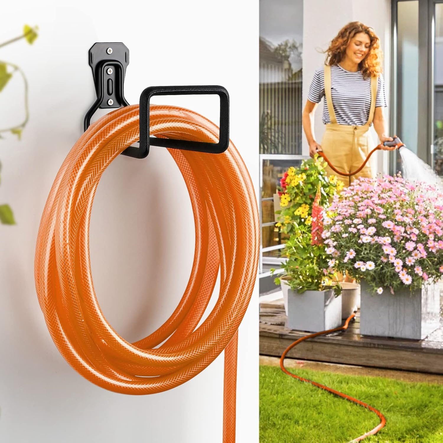 Hose Holder Stand Wall Mount, 2Pcs Heavy Duty Garden Hose Hanger Reel | Metal Water Pipe Tube Hooks Rack for Outside