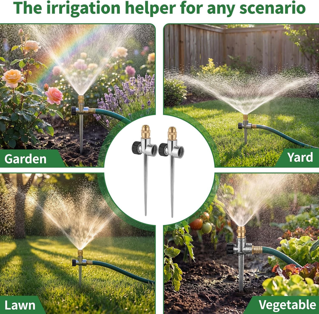 2 Pack Lawn Sprinkler with Hose, Metal Water Garden Sprinklers with Nozzle | Adjustable Brass Nozzle, Aluminum Alloy