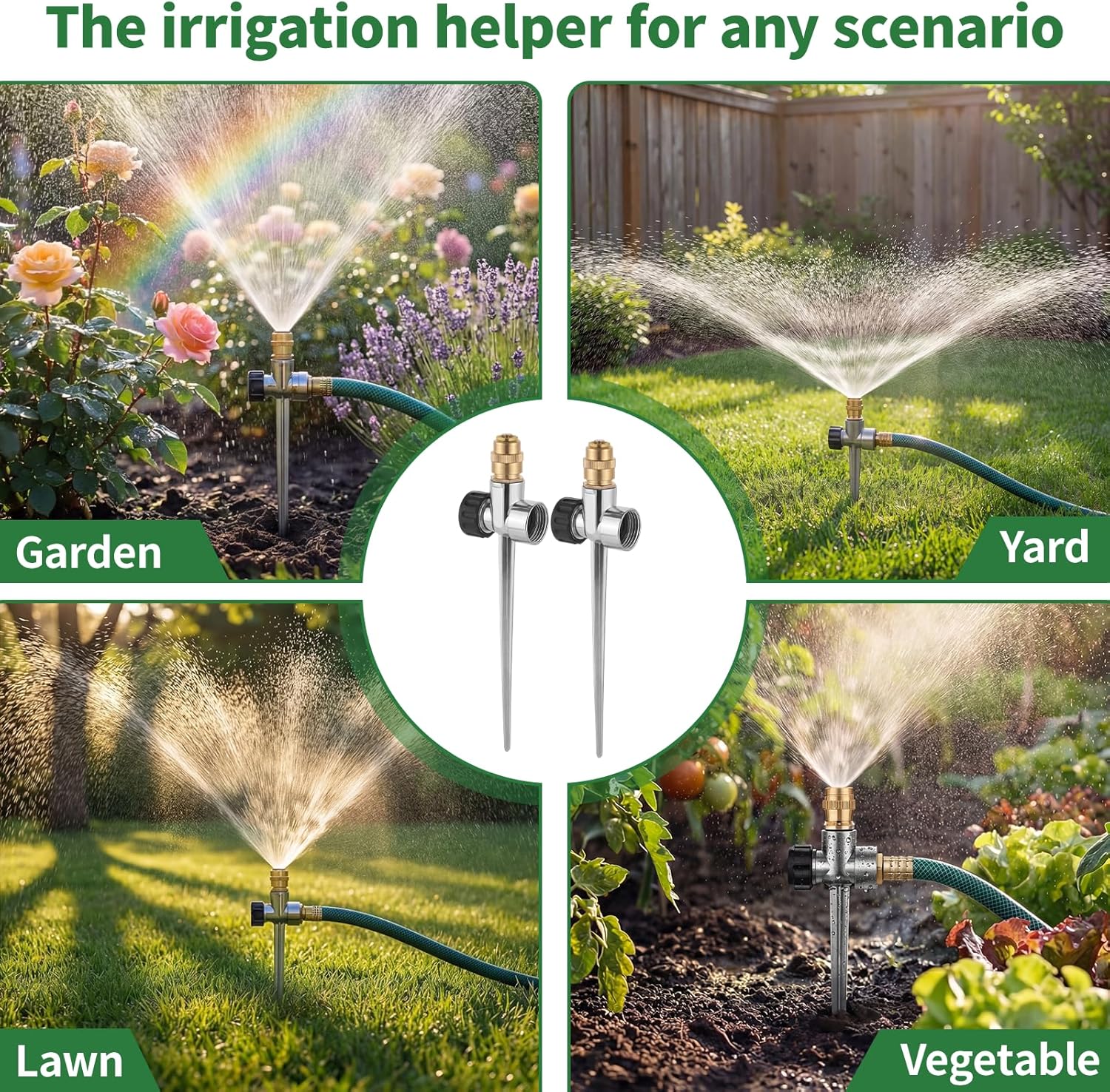 2 Pack Lawn Sprinkler with Hose, Metal Water Garden Sprinklers with Nozzle | Adjustable Brass Nozzle, Aluminum Alloy