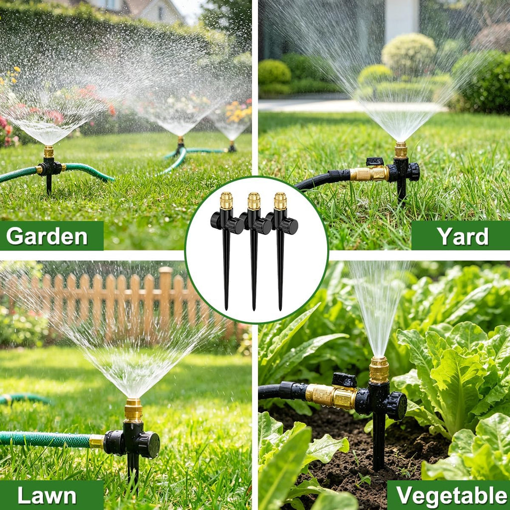 FANHAO 3-Pack Heavy-Duty Metal Lawn Sprinkler with Spike Base, 360° Adjustable Garden Water Sprinkler for Lawn