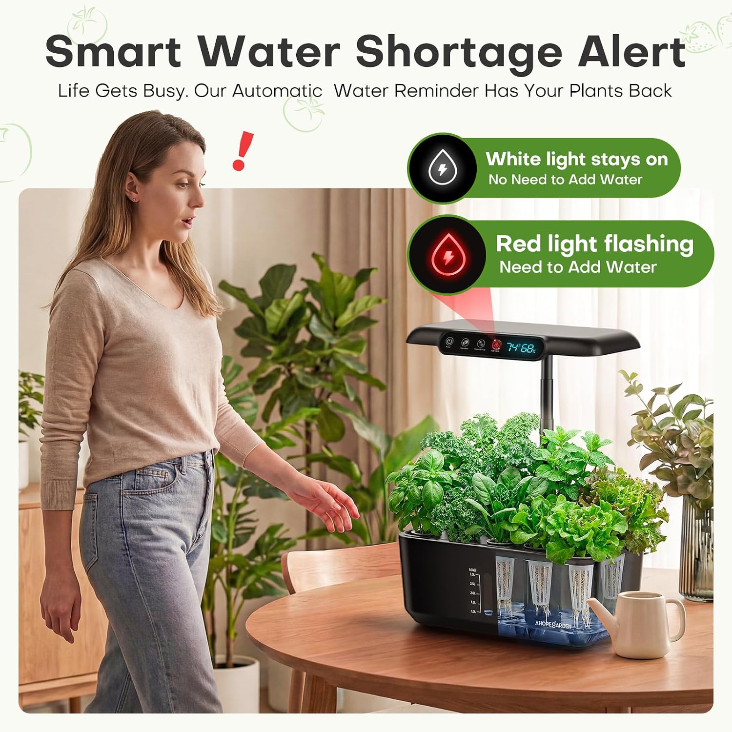 Hydroponics Growing System Herb Garden: 10 Pods Indoor Garden Kit with LED Grow Light and Smart Temp & Humidity Display