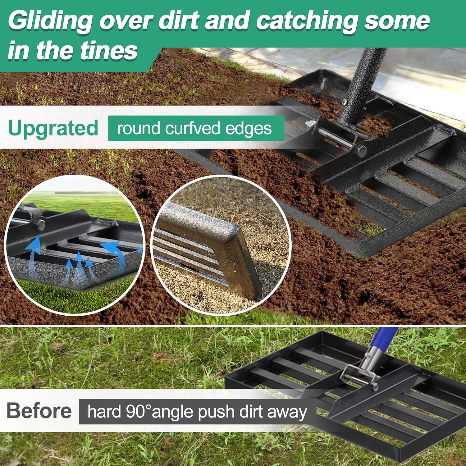 Lawn Leveling Rake, 17x10 Heavy Duty Lawn Leveler with Adjustable Handle Dirt Ground Level Tool for Yard Garden (60