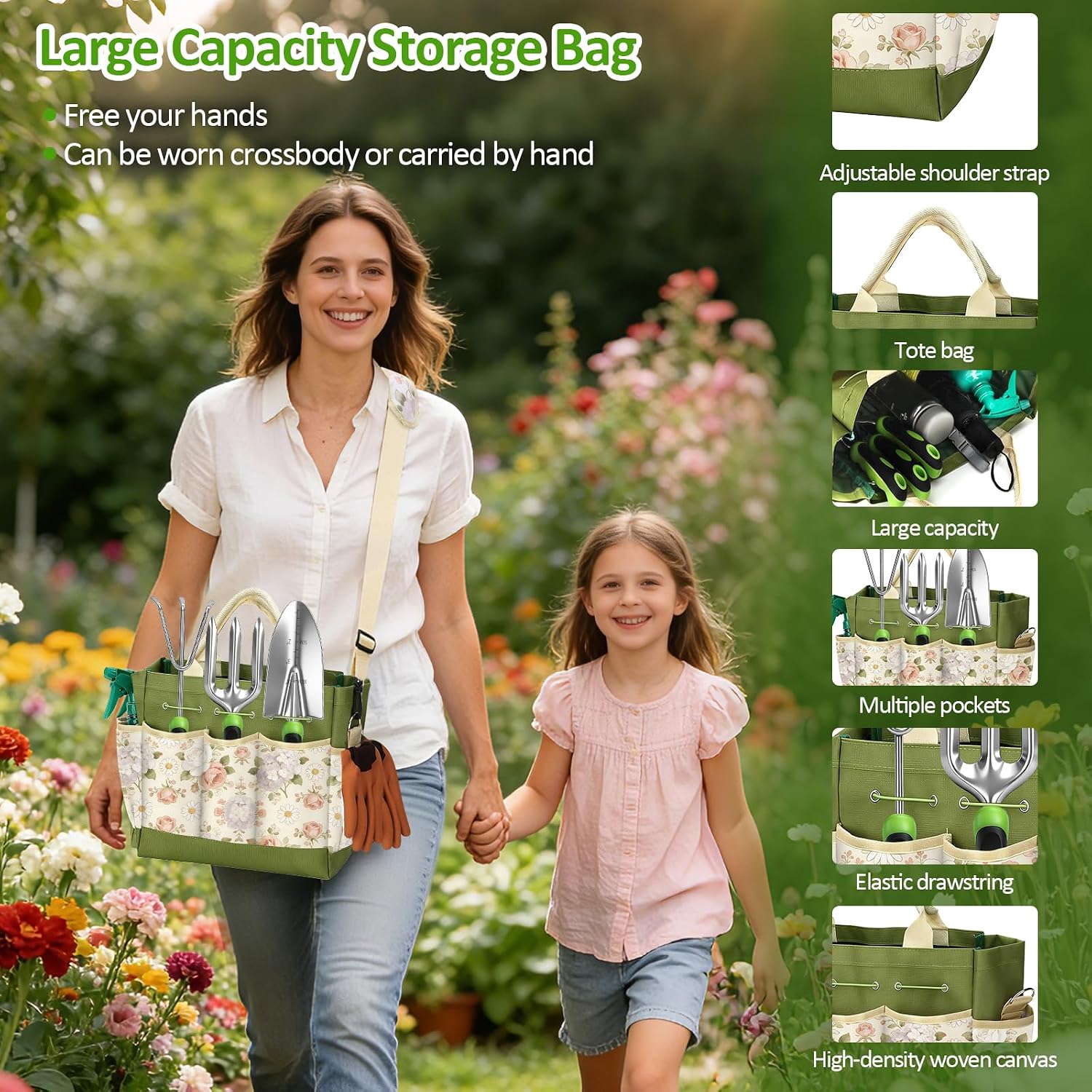 Gardening Tools Set with Floral Bag,Heavy Duty Stainless Steel Gardening Hand Tool with Rubber Non-Slip