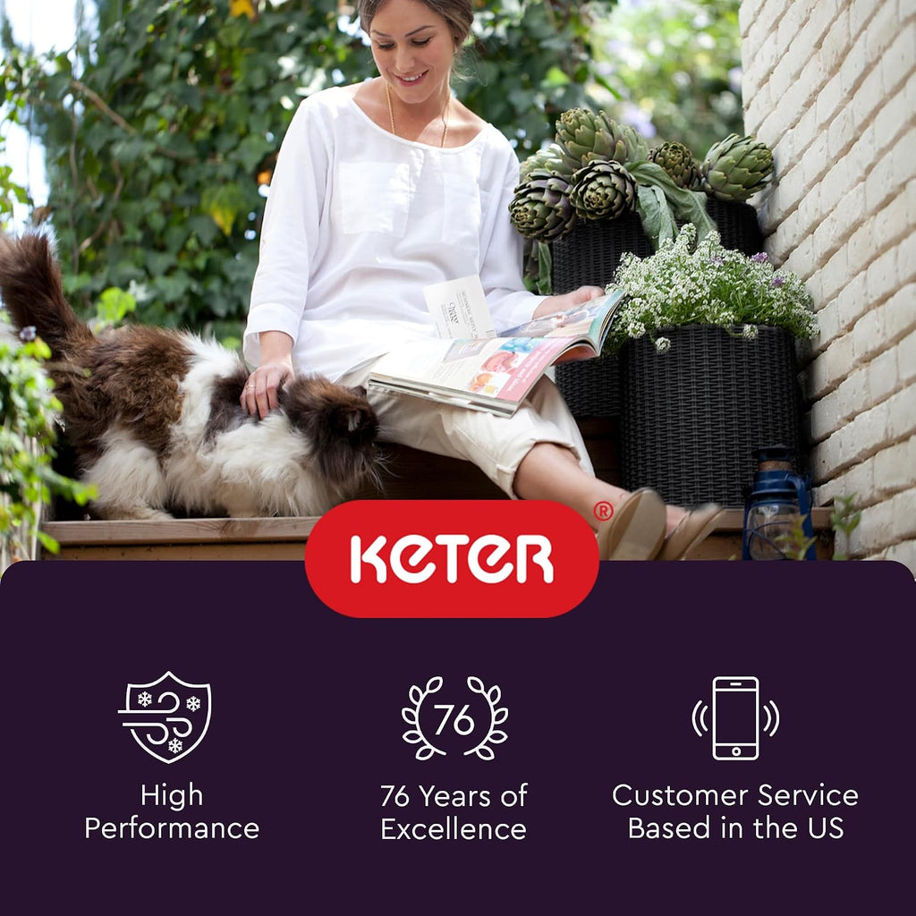 Keter Cylinder Set of 3 Rattan Resin Planter for Indoor and Outdoor Plants Ideal Decorative Planter for Porches and