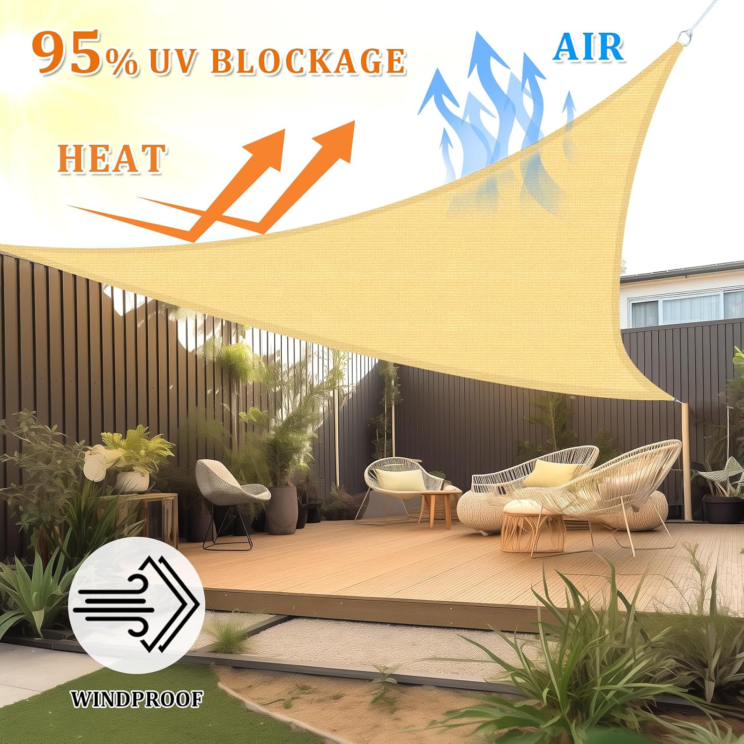 Shade&Beyond Triangle Sun Shade Sail 16'X16'X16' Permeable Canopy Sand for Patio Garden Yard Deck Pergola (We Make