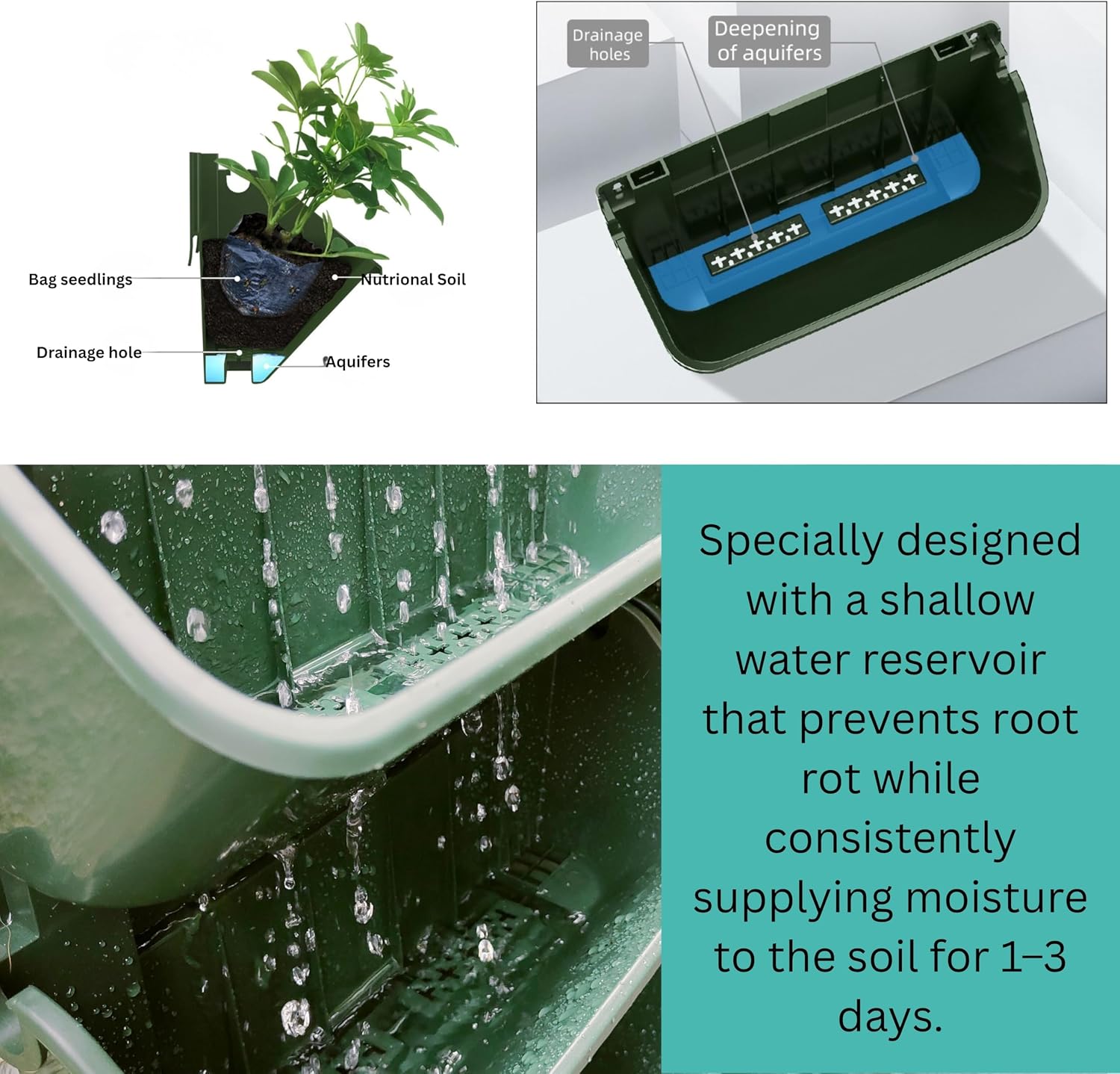 LaLaGreen Vertical Garden Planter - 8 Pack, 13 inch Dark Green Wall Mounted Pots for Garden Green Wall, Plant Wall