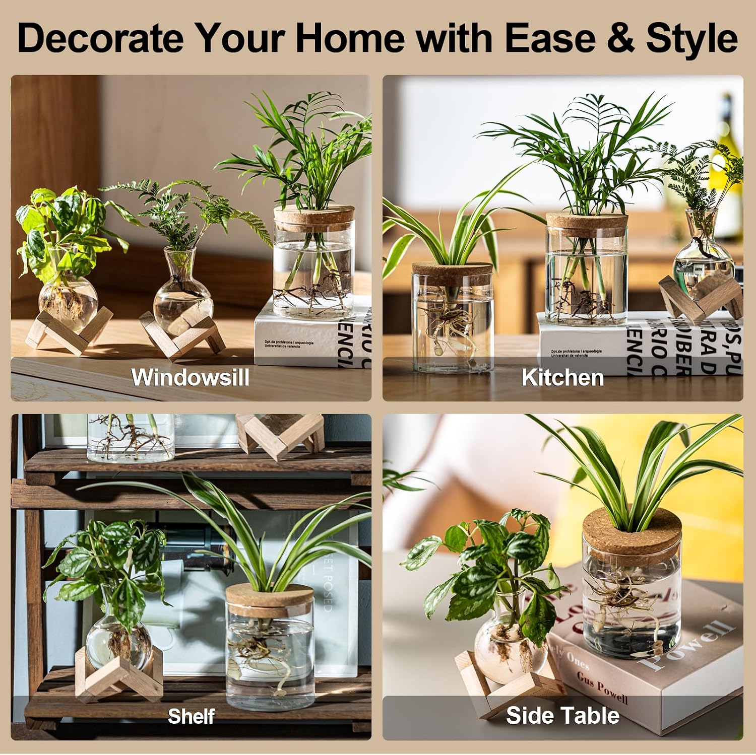 Plant Propagation Station, 2 Style Glass Planter Terrarium Set for Hydroponic Plants | Home Office Tabletop Decor