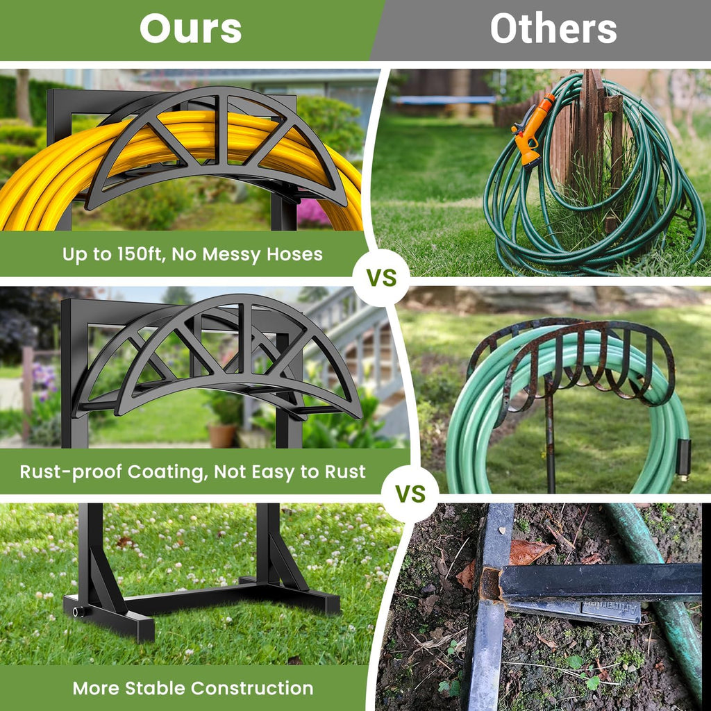 Pattiumo Garden Hose Holder Stand, Heavy Duty Freestanding Metal Hose Holder with 4 Spikes, Hose Reel Alternative Holds