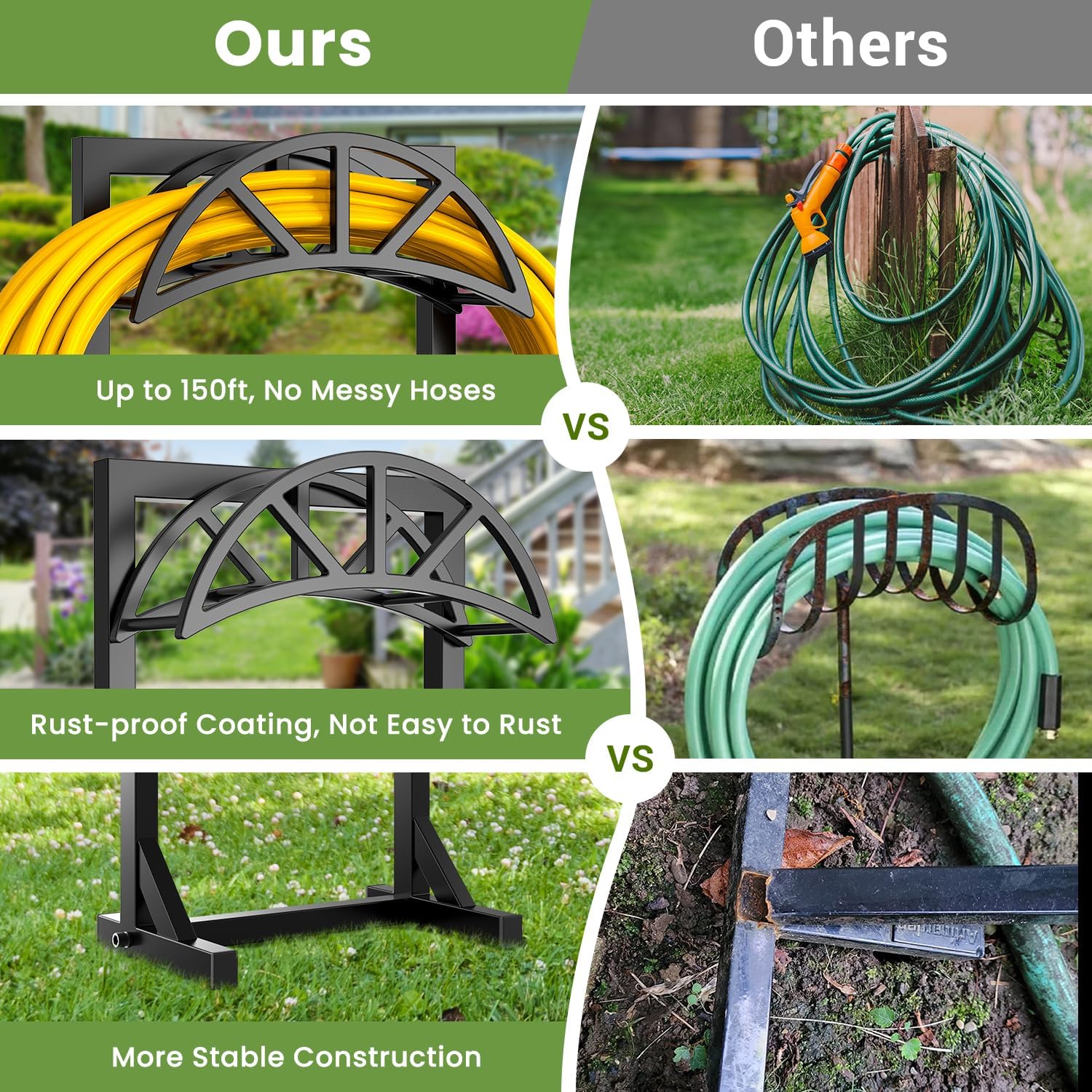 Pattiumo Garden Hose Holder Stand, Heavy Duty Freestanding Metal Hose Holder with 4 Spikes, Hose Reel Alternative Holds