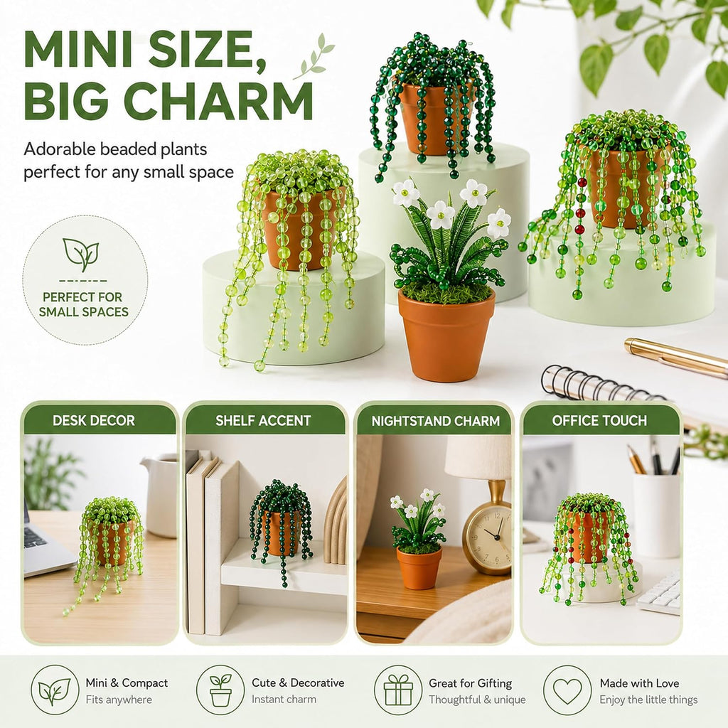 LWPFSD Beaded Plant Kit with 2 Mini Pots and Fridge Magnets | DIY Bead Plant Making Kit with Plant Beads, Craft Wire