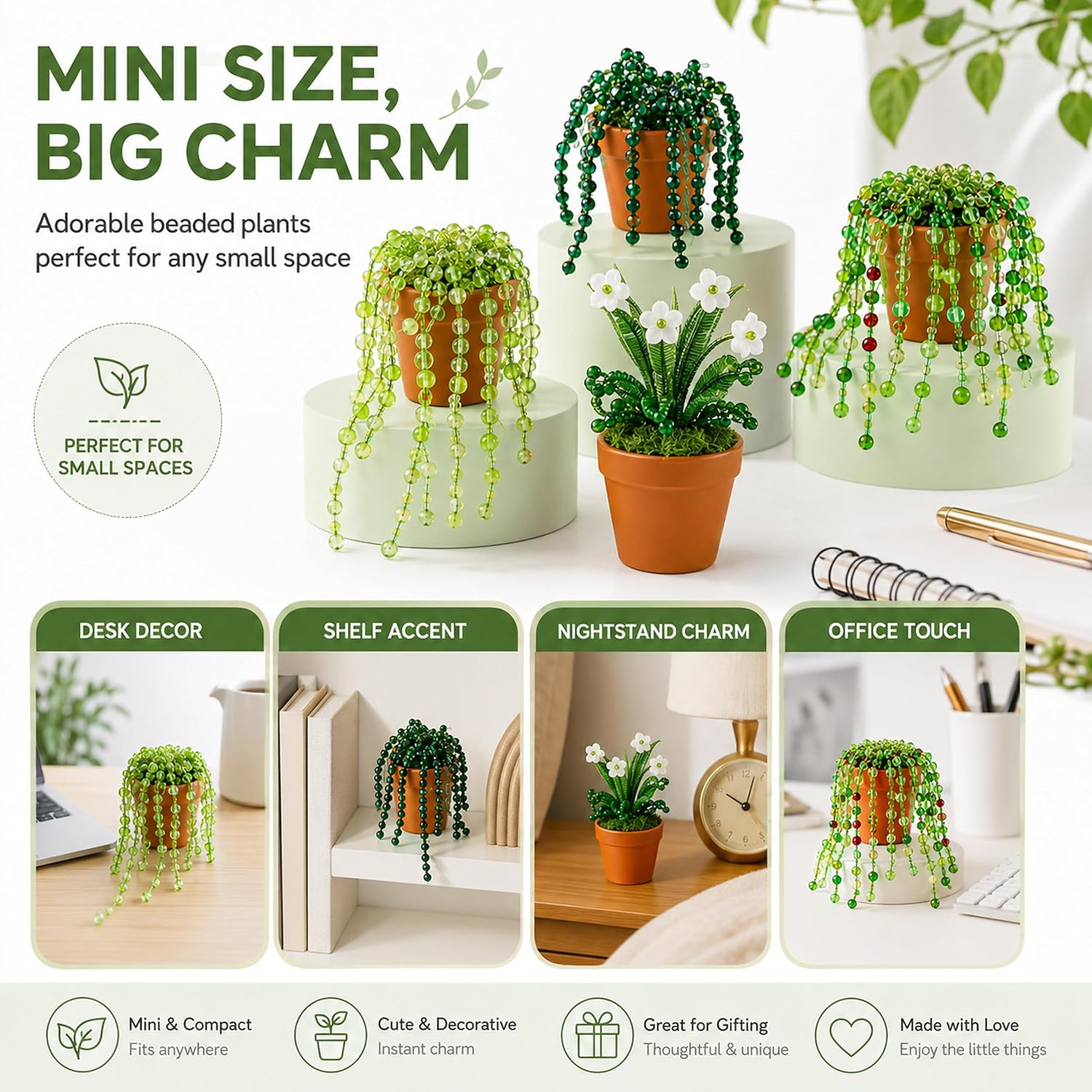 LWPFSD Beaded Plant Kit with 2 Mini Pots and Fridge Magnets | DIY Bead Plant Making Kit with Plant Beads, Craft Wire