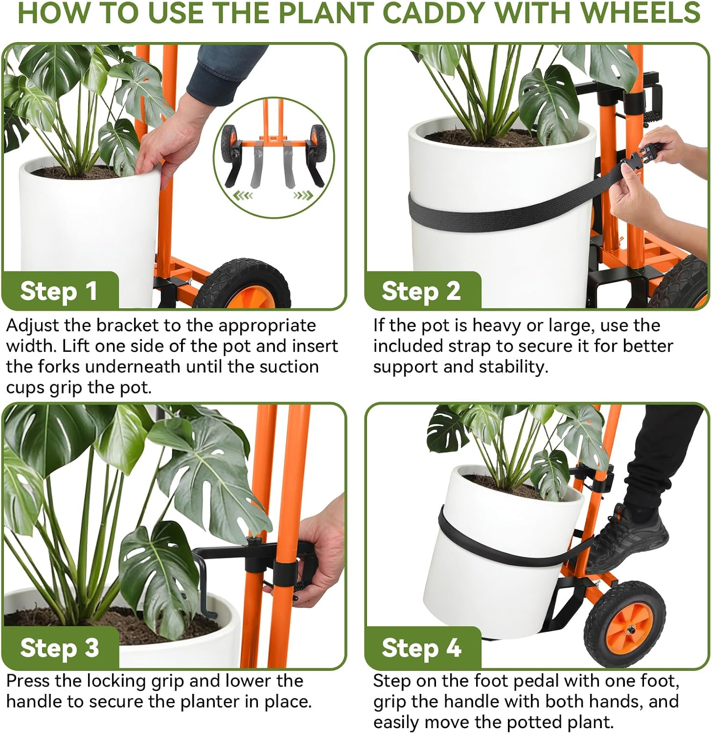 Plant Caddy with Wheels, Plant Dolly Cart, Potted Plant Mover Cart | 187LBS Heavy Duty Plant Dolly with Adjustable