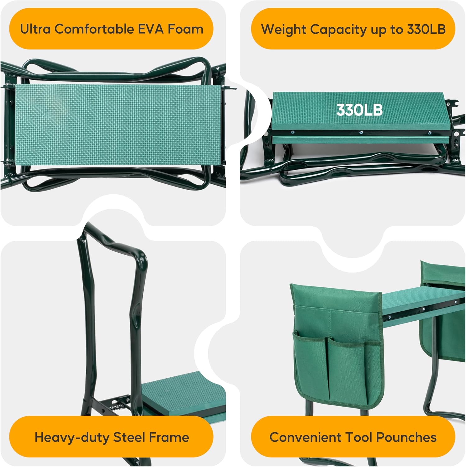 Simple Deluxe Garden Kneeler and Seat, Foldable Kneeling Stool with Thicker EVA Foam Pad, Heavy Duty Bench with Tool