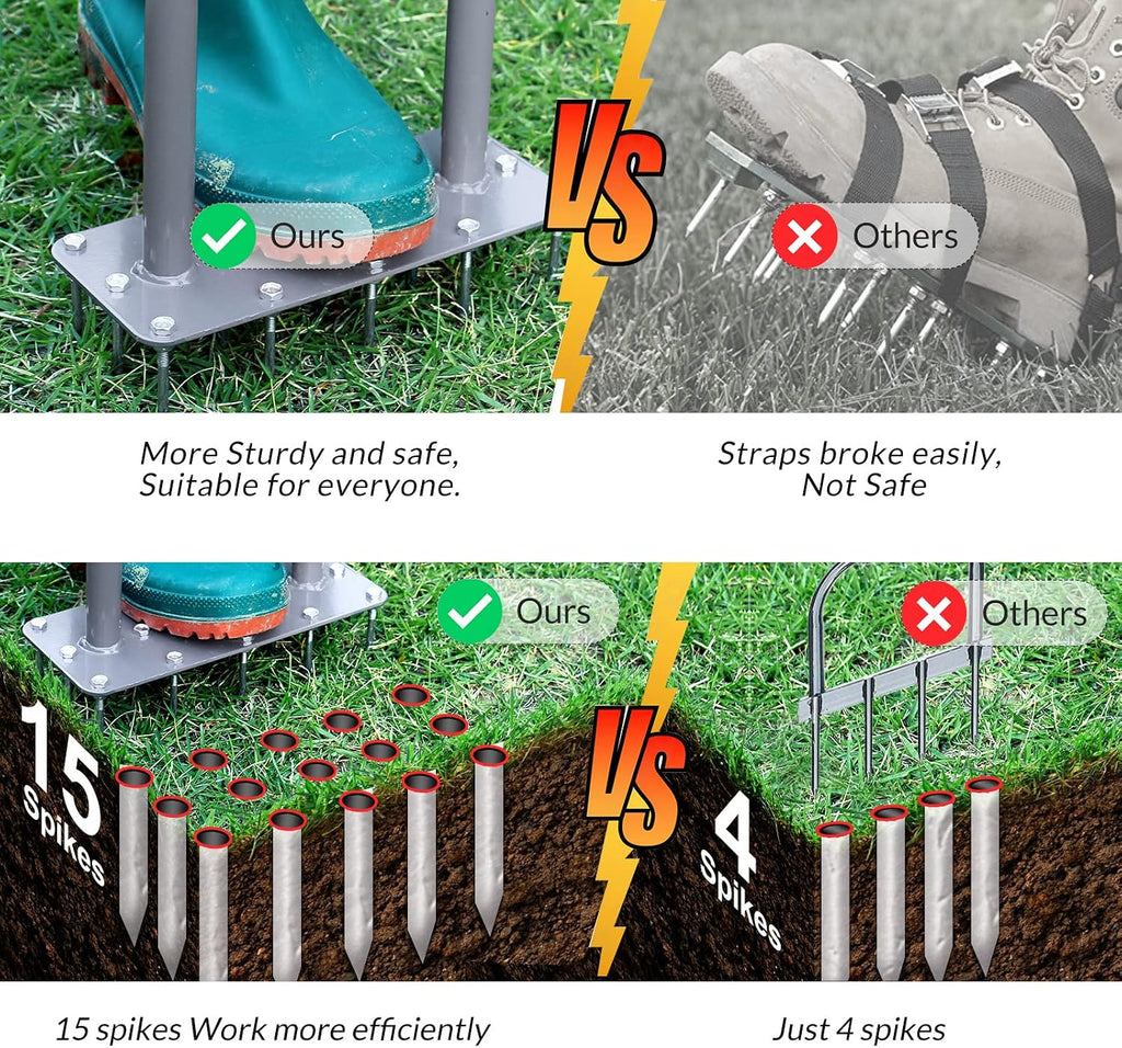 Walensee Manual Lawn Aerator Tool with 15 Iron Spikes, Garden Spike Aerator | Alternative to aerator shoes, patented