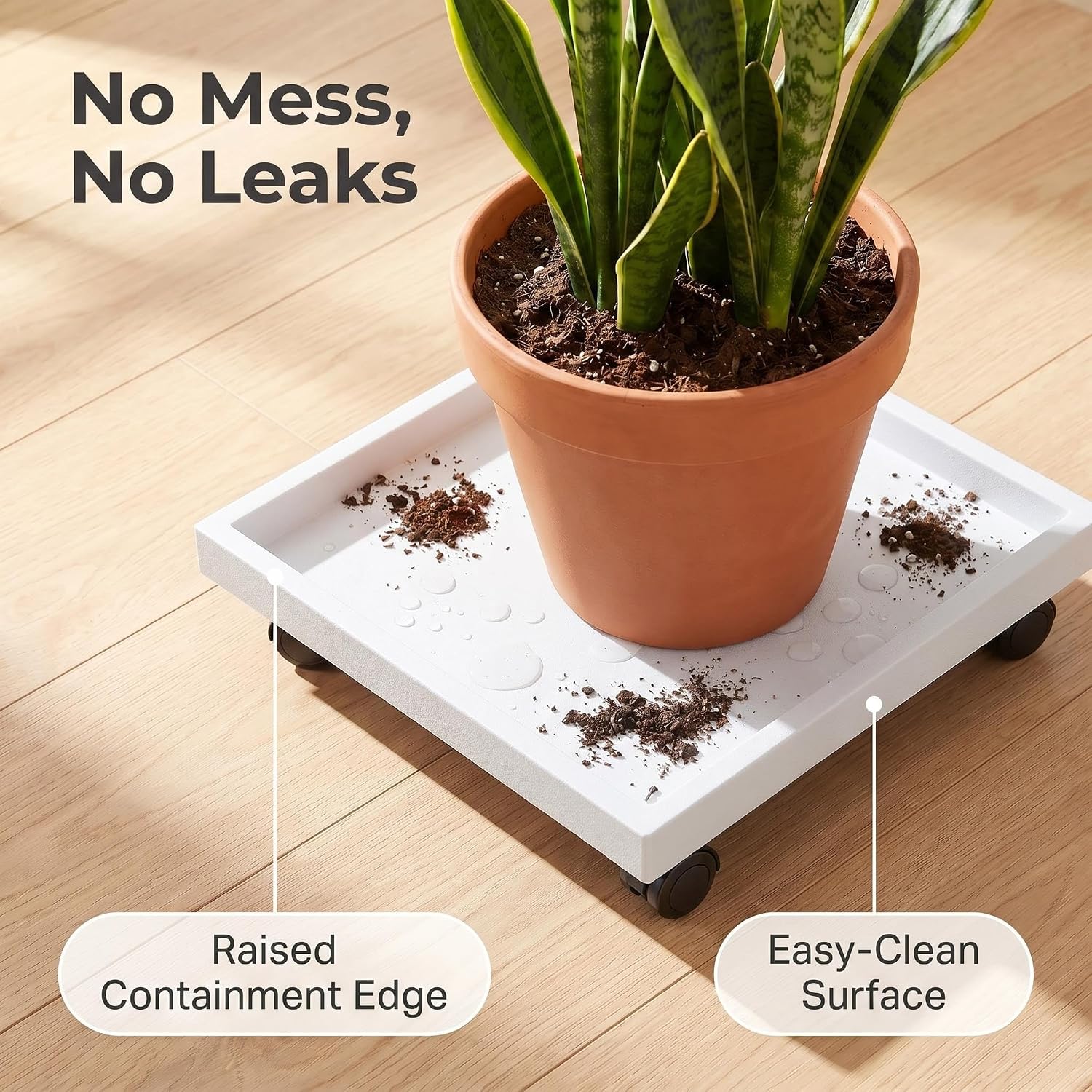 15.3 Inch Square Rolling Plant Caddy Saucer with Wheels, Heavy Duty Wheeled Planter Stand for Potted Plant, Coaster