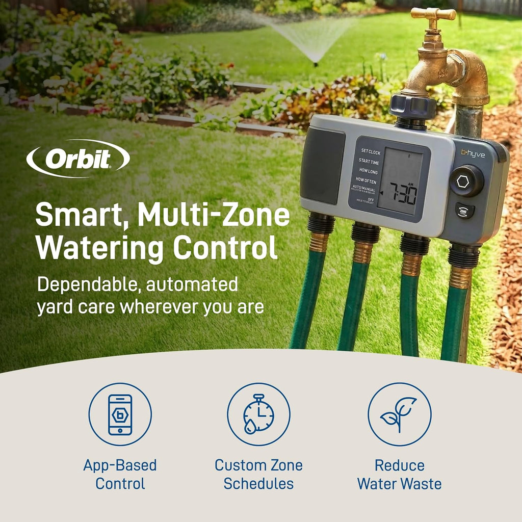 Orbit B-hyve XD 4-Port Smart Hose Watering Timer - App Controlled - Smart WeatherSense - Bluetooth Sprinkler Timer with