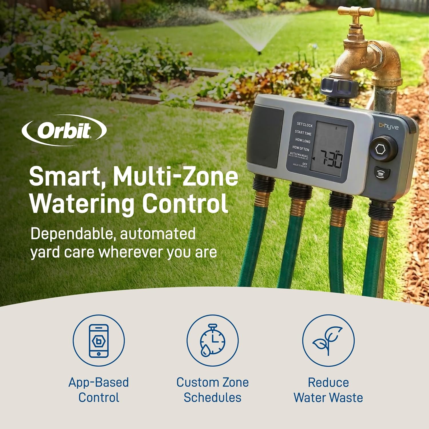 Orbit B-hyve XD 4-Port Smart Hose Watering Timer - App Controlled - Smart WeatherSense - Bluetooth Sprinkler Timer with