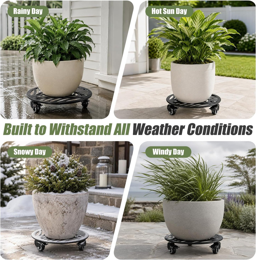 1-Pack Large Metal Plant Caddy with 3 Wheels 12 Inches Heavy-duty Rolling Plant Stands with Casters Wheeled Flower Pot