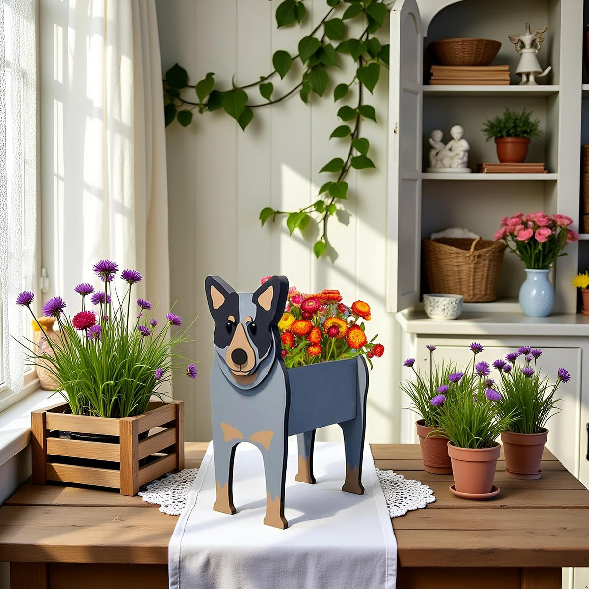 Australian Cattle Dog Planter Pots, Animal Shaped Flower Pot | Cute Plant Gift for Women and Pet Lovers, Indoor Outdoor