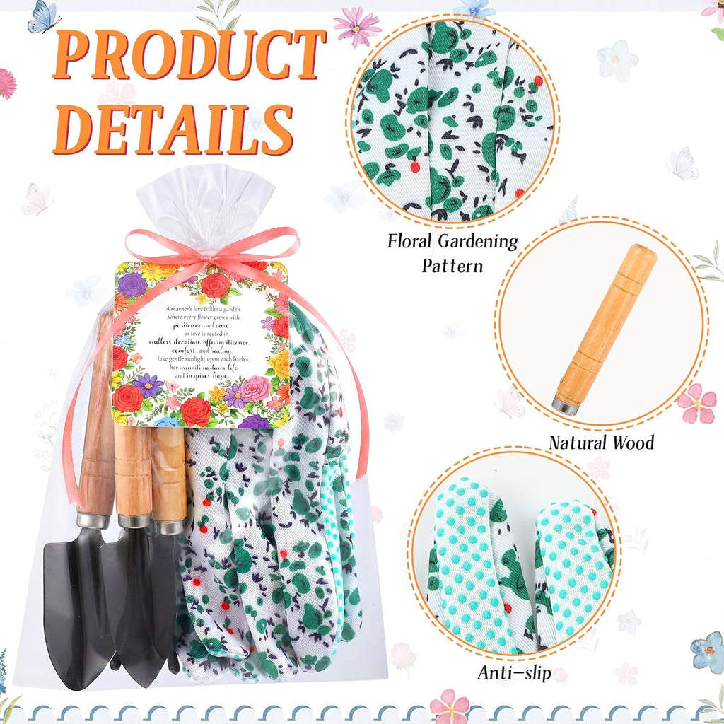 Cuffbow 6 Set Mother's Day Gardening Gifts Floral Gardening Gloves, Garden Shovel, Mini Garden Tools with Mother's Day