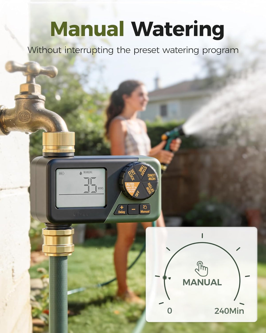 Diivoo Brass Hose Timer, Programmable Garden Timers for Watering | IP66 Waterproof, Large Display Easy Programming