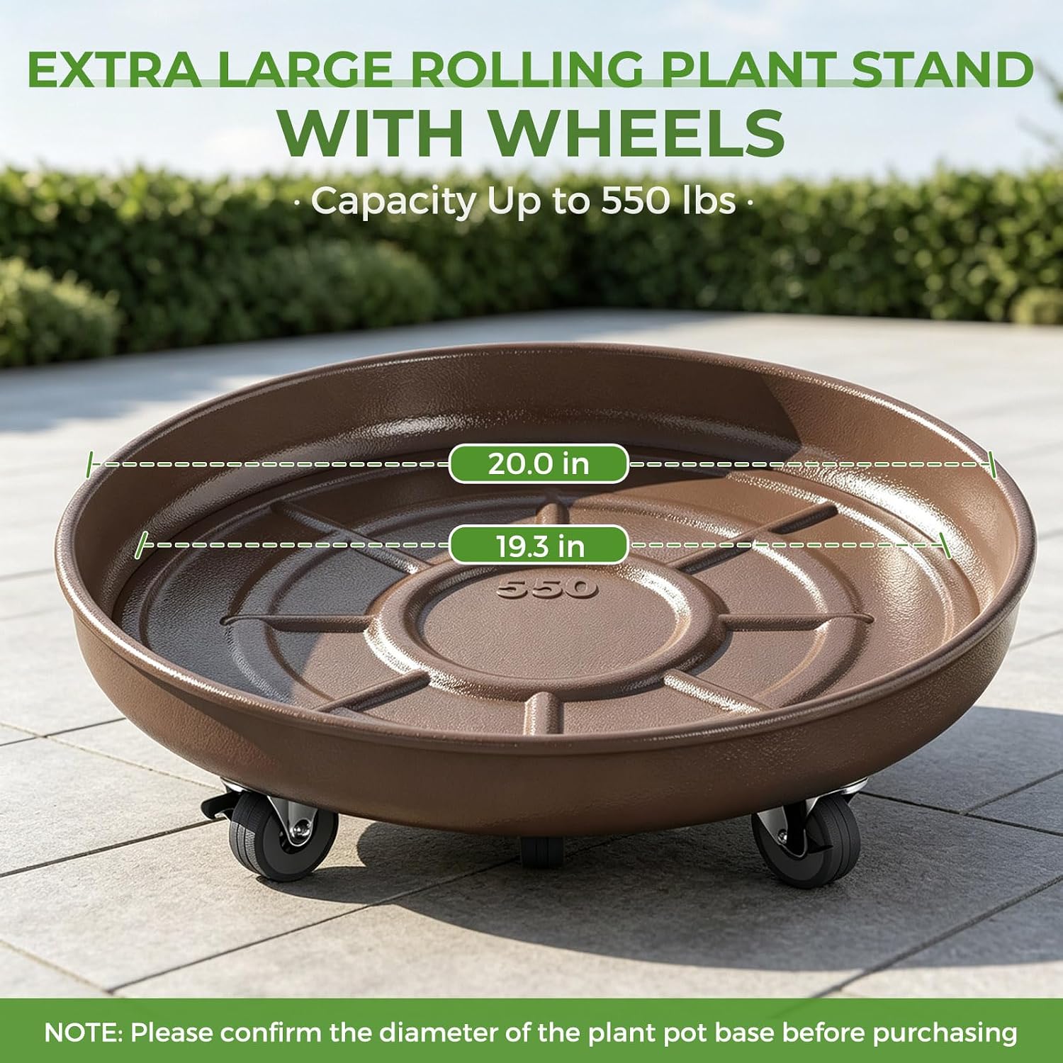 20 inch Plant Saucer Rolling Metal Extra Large Plant Caddy, 550 Lb Capacity | Rolling Plant Stand, 360° Locking Casters
