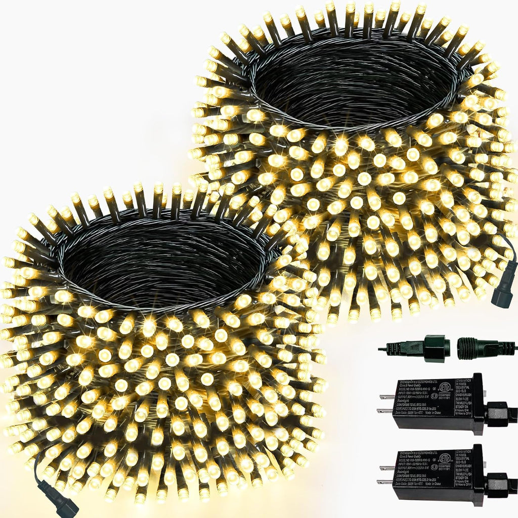2 Pack Extendable 600 LED Christmas String Lights Indoor Outdoor Warm White