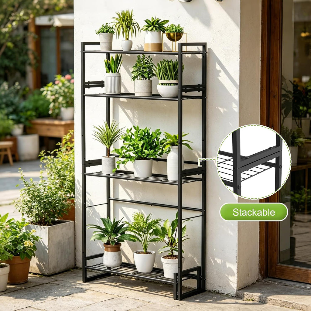 VyGrow Plant Stand, 4 Tier Stackable Tiered Plant Stand, Scalable Heavy Duty Tall Plant Shelf for Indoor Outdoor
