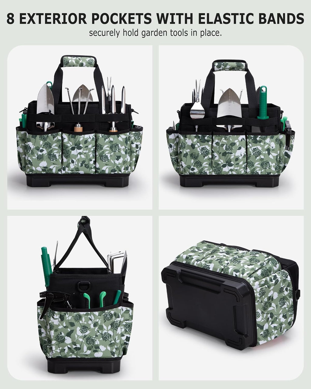 Marscamd Garden Tool Bag with Hard Bottom, Garden Tote with Shoulder Strap | Multiple Pockets, No Accessories Included