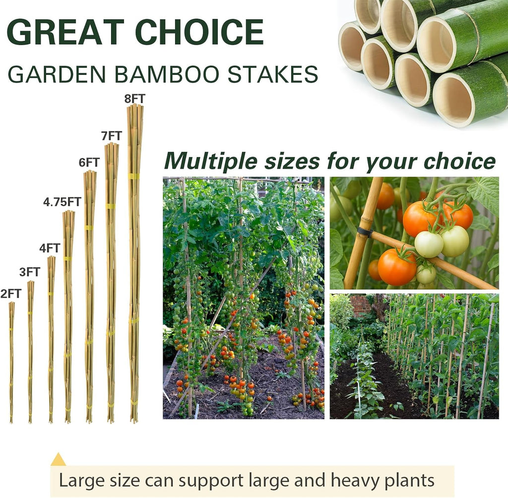30pcs Bamboo Stakes 4FT, 1/2" D Thicker Garden Stakes Multi-Purpose, Plant Stakes for Tomatoes, Beans, Cucumbers