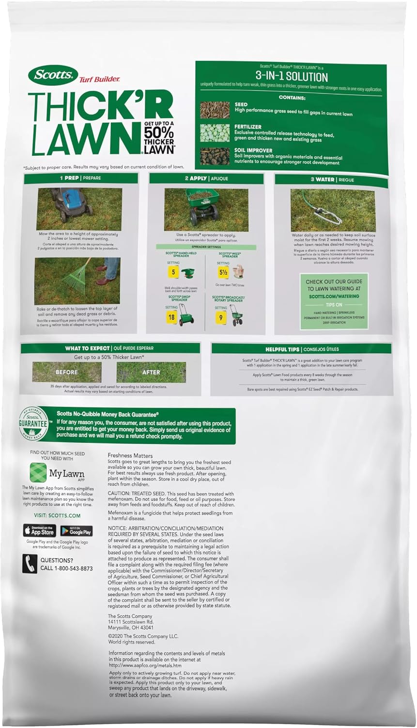 Scotts Turf Builder Thick'R Lawn Sun & Shade, 40 lbs. | Combination Grass Seed, Lawn Fertilizer and Soil Improver