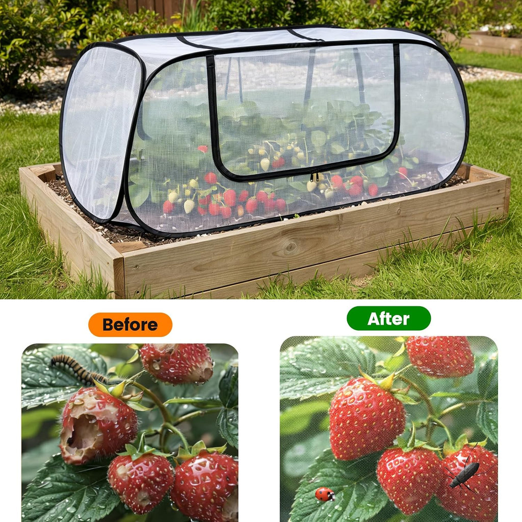 Garden Plant Cover for Raised Beds, 45''x19.6''x17.7'' Garden Row Plants Cover with Storage Bag, Stakes for Protecting